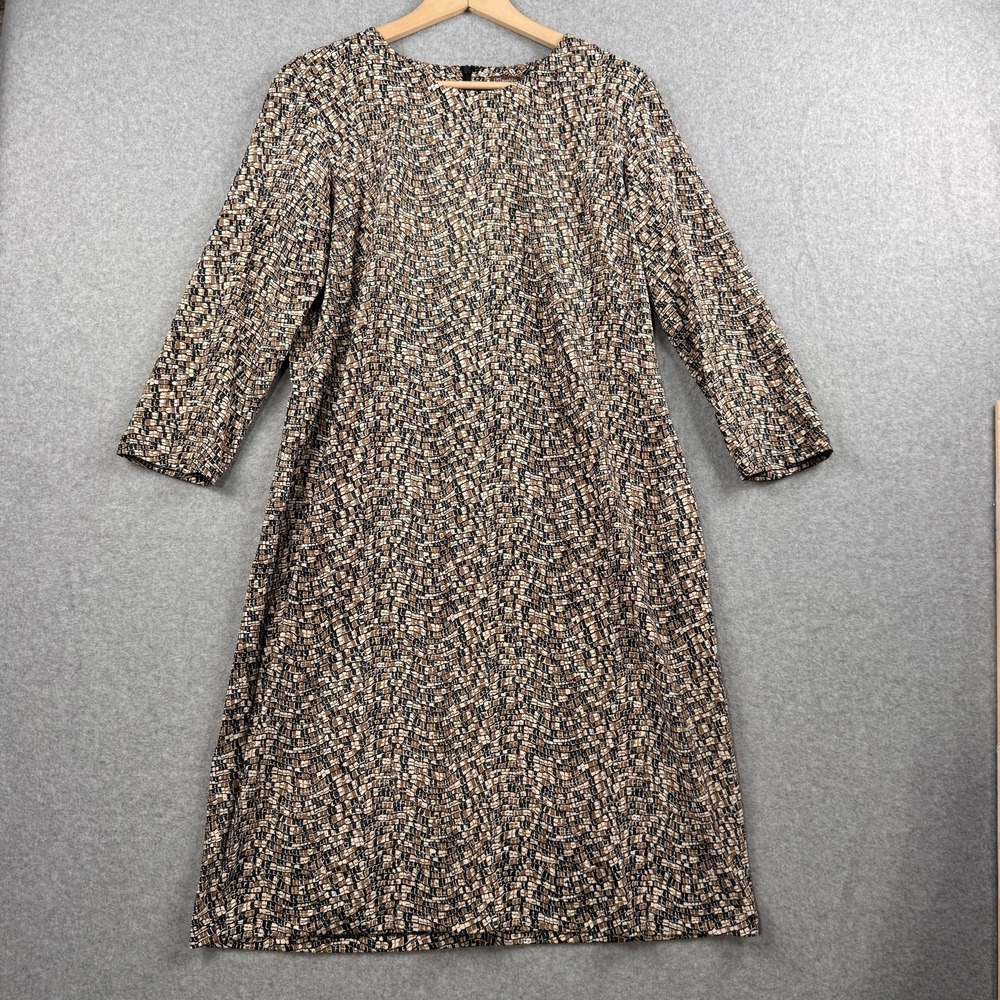 J McLaughlin Dress Womens XL Charcoal Tan Geometric 3/4 Sleeve Sophia Career NEW